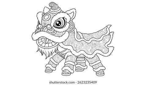 Cheerful Lion Dance Character Illustration With Vibrant Patterned Costume For Chinese New Year Celebration Festival Fun