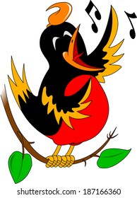 cheerful little bird sings a spring love song; 