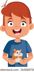 
Cheerful Little Boy Holding a Guinea Pig Vector Cartoon . Happy kid taking care of a cavy domesticated pet animal
