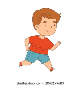 Cheerful Little Boy Running and Rushing at Full Speed Vector Illustration