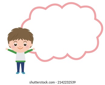 A cheerful little boy with a speech bubble