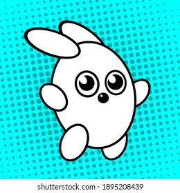 Cheerful little bunny. Childrens cartoon character toy. Vector illustration pop art.