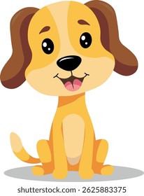 cheerful little dog vector drawing style flat vector on white background with shadow