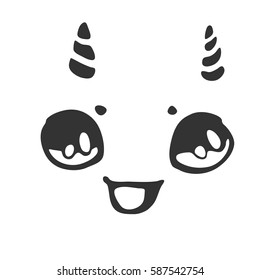 Cheerful little face with horns/Vector illustration for design, stencil, print on t-shirt, bag, notebook, card