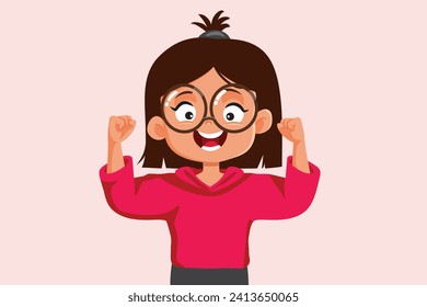 
Cheerful Little Girl Celebrating Vector Cartoon Character. Happy child feeling enthusiastic and confident
