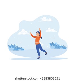 A cheerful little girl is outdoors. Standing up and dancing to celebrate success. Celebration concept. trend modern vector flat illustration