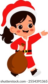 Cheerful Little Girl in Santa Costume Illustration