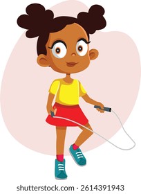 
Cheerful Little Girl Skipping Rope Vector Cartoon Character. Happy and energetic child plays dynamically through movement