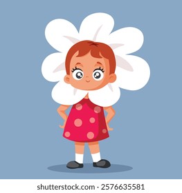 
Cheerful Little Girl in Spring Flower Costume Vector Design. Happy child in daisy party outfit celebrates springtime
