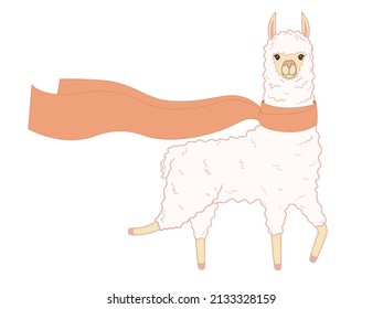 Cheerful llama in a long scarf. Vector illustration