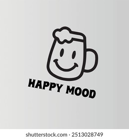 Cheerful logo featuring a beer cup with a happy face, symbolizing celebration and fun. Perfect for bars or breweries, this design combines joy and enjoyment in a vibrant style.