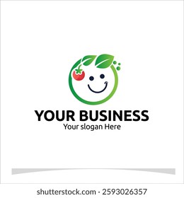 cheerful logo showcasing a smiling face formed by a leaf and vegetable shapes for you company