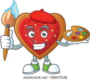 Cheerful love cookies painter cartoon character with brush