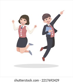 A cheerful and lovely boy and girl in school uniform. vector