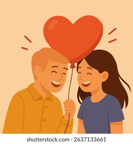Cheerful lovers holding a heart balloon. Vector stock illustration eps10.