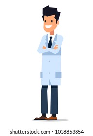 Cheerful male doctor. Vector character design isolated on white background.