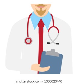 Cheerful male doctor. Vector illustration of a doctor
