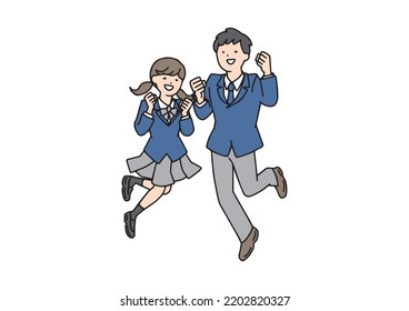 Cheerful male and female students Illustration of people with simple lines