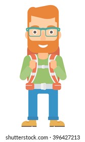 Cheerful man with backpack .