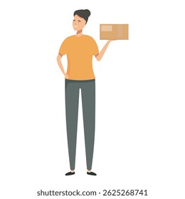 Cheerful man in casual attire confidently holding a package, ready for delivery