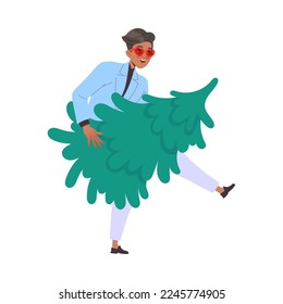 Cheerful Man Character Carrying Green Fir Tree for Celebrating New Year Holiday Vector Illustration