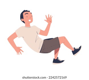 Cheerful Man Character Jumping and Bouncing on Trampoline Vector Illustration