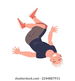 Cheerful Man Character Jumping and Bouncing on Trampoline Vector Illustration