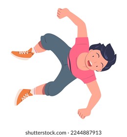 Cheerful Man Character Jumping and Bouncing on Trampoline Vector Illustration