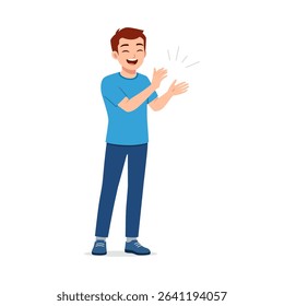 Cheerful man Clapping his hands, standing and smiling with a happy expression vector illustration