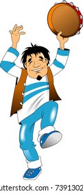 cheerful man dances and plays a tambourine, vector and illustration
