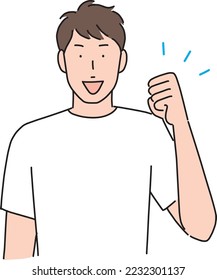 Ein fröhlicher Mann, der einen Maulwurf macht
