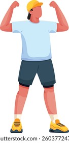 Cheerful man flexing his muscles, fit condition, success