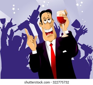 cheerful man with a glass of wine a speech, vector