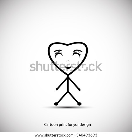 cheerful man with his head in the form of heart for t-shirt, cover, etc.