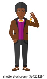 Cheerful man holding keys.