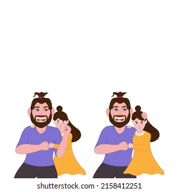 Cheerful Man Hugging His Daughter In Two Image And Copy Space On White Background.