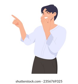 Cheerful man laughing while pointing finger. Man with a sense of humor, hilarious, happy. modern trendy style. Hand drawn vector character illustration. Isolated on white background.