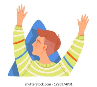 Hombre alegre mirando desde la ventana y ondeando la ilustración del vector de la mano
