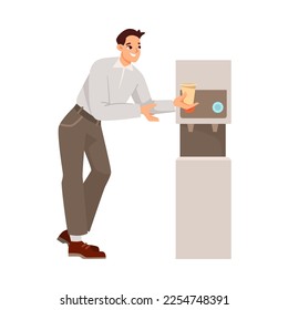 Cheerful Man Office Worker Standing with Coffee Cup and Smiling Vector Illustration