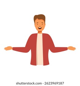 Cheerful man opening his arms presenting or welcoming something