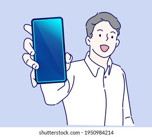 Smiling Man Showing Mobile Phone Cartoon High Res Stock Images Shutterstock