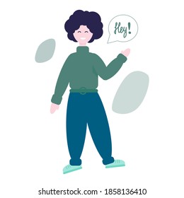 Hombre alegre dice Hola, ilustración vectorial plana