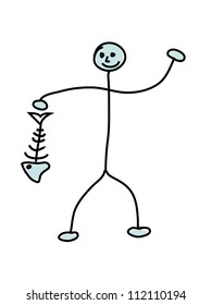 Cheerful man with a skeleton fish.