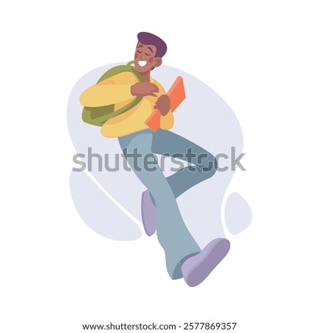 Cheerful Man Student Character with Backpack Jump with Joy Vector Illustration