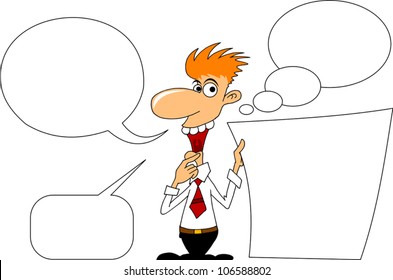 cheerful man talking in his hands poster (vector illustration)