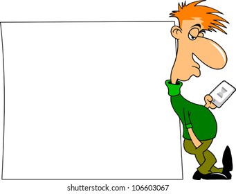 cheerful man talking in his hands poster (vector illustration)