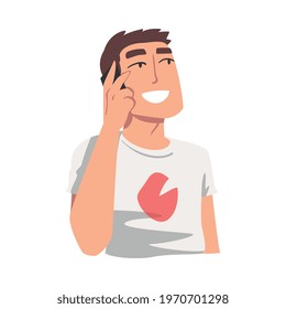 Cheerful Man Talking on Phone, Young Man Communicating Using Smartphone Cartoon Vector Illustration