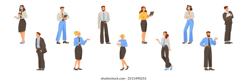 Conjunto alegre homem e mulher Office Worker Vetor Ilustração