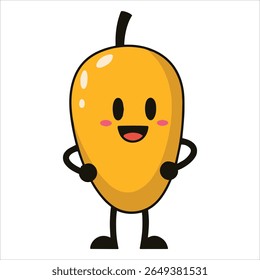 Cheerful mango cartoon character vector illustration. Playful tropical fruit design perfect for food branding and summer themes.