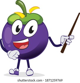 alegre personaje de mango Steen enseñando con palo